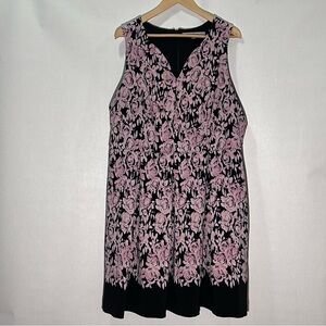 Luxe by Carmen Marc Valco Pink & Black Floral Sleeveless Dress